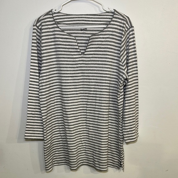 Duluth Trading Co Women’s Longtail T Tunic Grey White Stripe Size Large - Picture 1 of 6